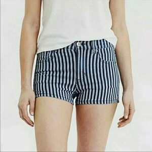 American Eagle AE High Rise Shortie Striped Denim Shorts Jean Size 4